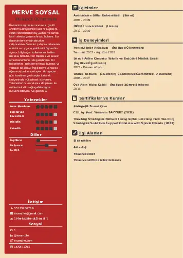 Yabancı Dil Öğretmeni Cv Örnekleri cv indir